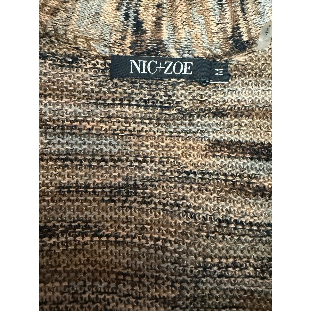 NIC+ZOE Multicolor Textured Knit V Neck Cardigan Sweater Women's M Braided Trim - Picture 3 of 16